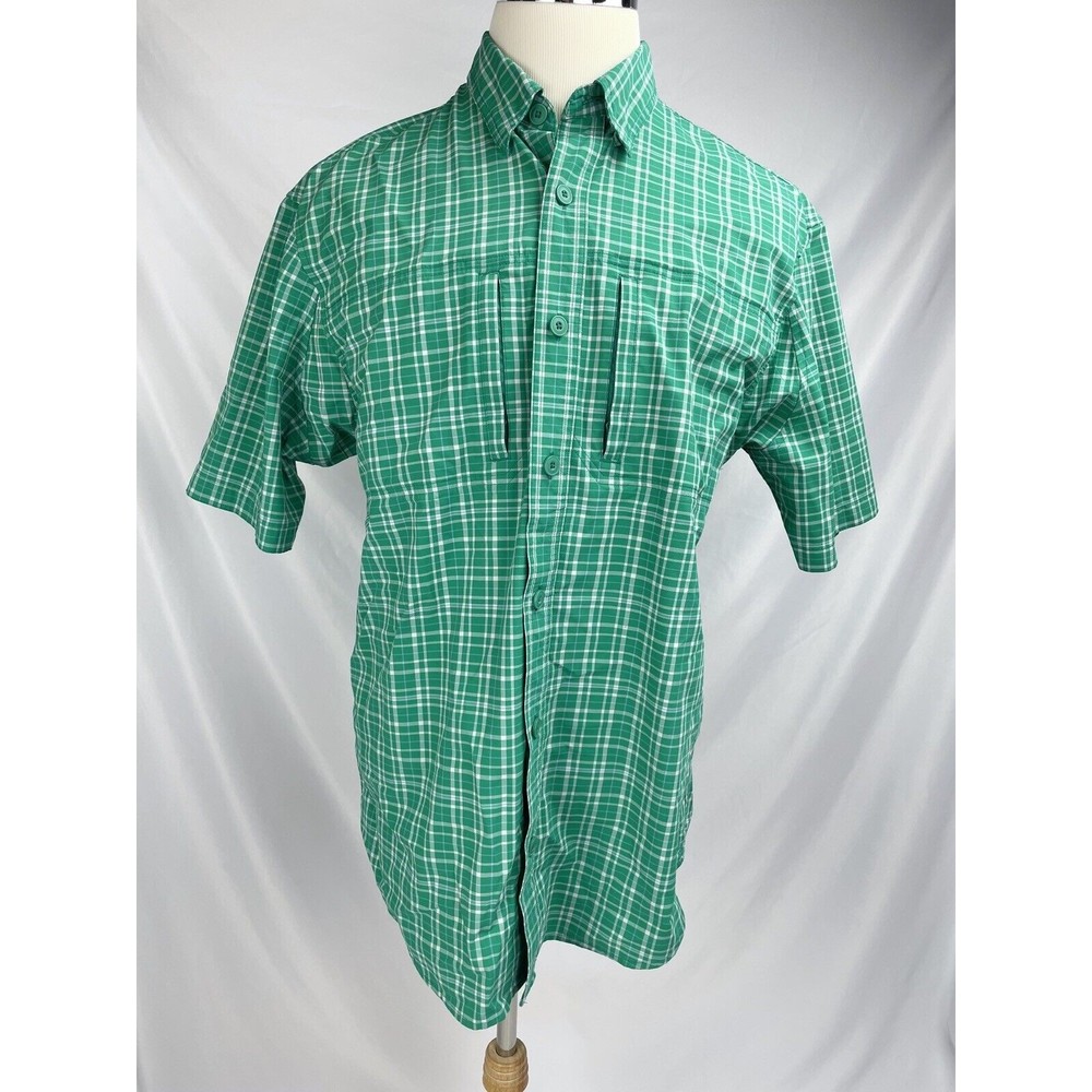 Duluth Trading Co Men MEDIUM XL Green Fishing Vented Outdoor Shirt Short Sleeve